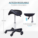Sgabello Girevole a Sella per Parrucchieri con Ruote e Altezza Regolabile 35x38x43-55 cm in Similpelle Nero