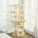 Albero Tiragraffi per Gatti Alto 200 cm Multilivello con Casette Lettini e Amaca in Peluche Beige      