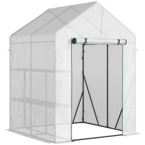prezzo Serra da Giardino con 2 Scaffali 143x143x195cm Porta Avvolgibile Bianca