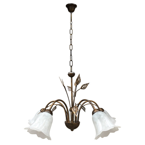 Lampadario 5xE14 Montatura Marrone Oro Vetro Spugnato Bianco E-Energy Teresa sconto