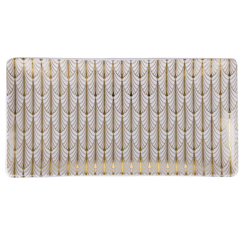 Set 3 Vassoi 24,5x12,6x2 cm  in Ceramica VdE Tivoli 1996 Charleston Bianco e Oro