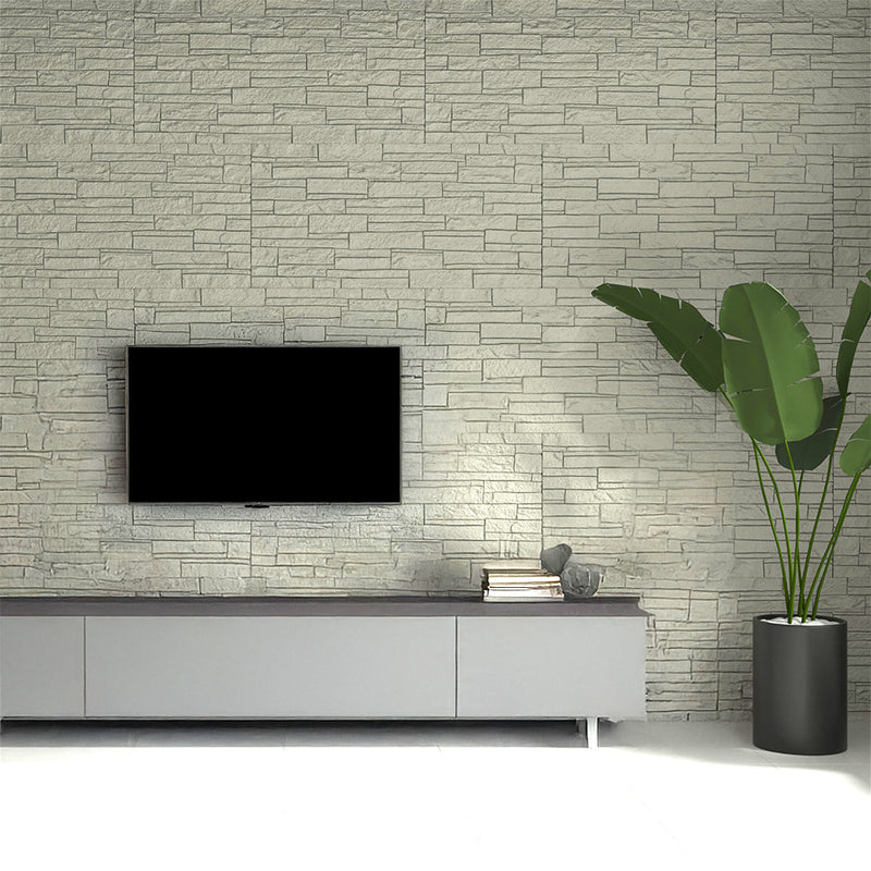 Set 12 Pannelli Decorativi Area 8,6 mq 120x60x2,5 cm Rivestimento Murale Effetto Mattoni in Pietra 3D in PU Greige Tortora