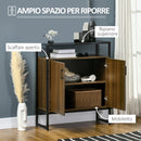 Armadietto 2 Ante 82x30x98 cm con Piano in Vetro Temperato Marrone e Nero