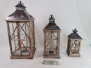 Set 3 Lanterne in Legno in Metallo noce quadro