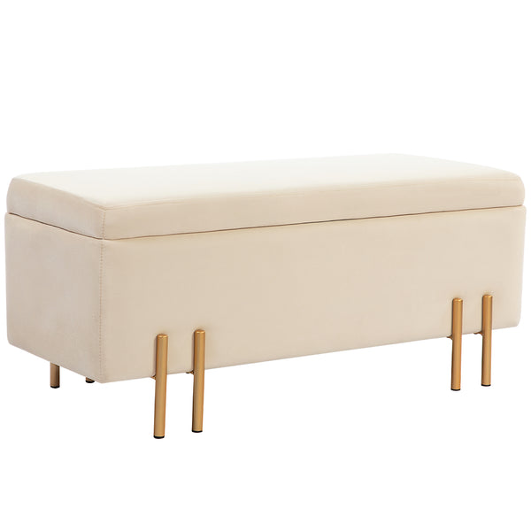 sconto Panca Fondo Letto Contenitore 100x40x42 cm Rivestimento in Velluto Beige