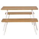 Set Tavolo da Pranzo con 2 Panche in MDF e Metallo Bianco