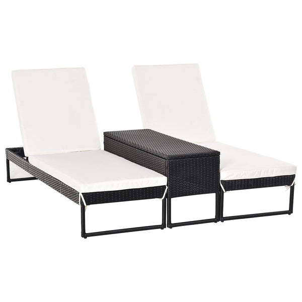 acquista Set 2 Lettini Prendisole con Tavolino in Rattan Nero e Bianco