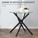 Tavolino da Salotto Ø80x75 cm con Piano in Vetro Gambe in Metallo Nero