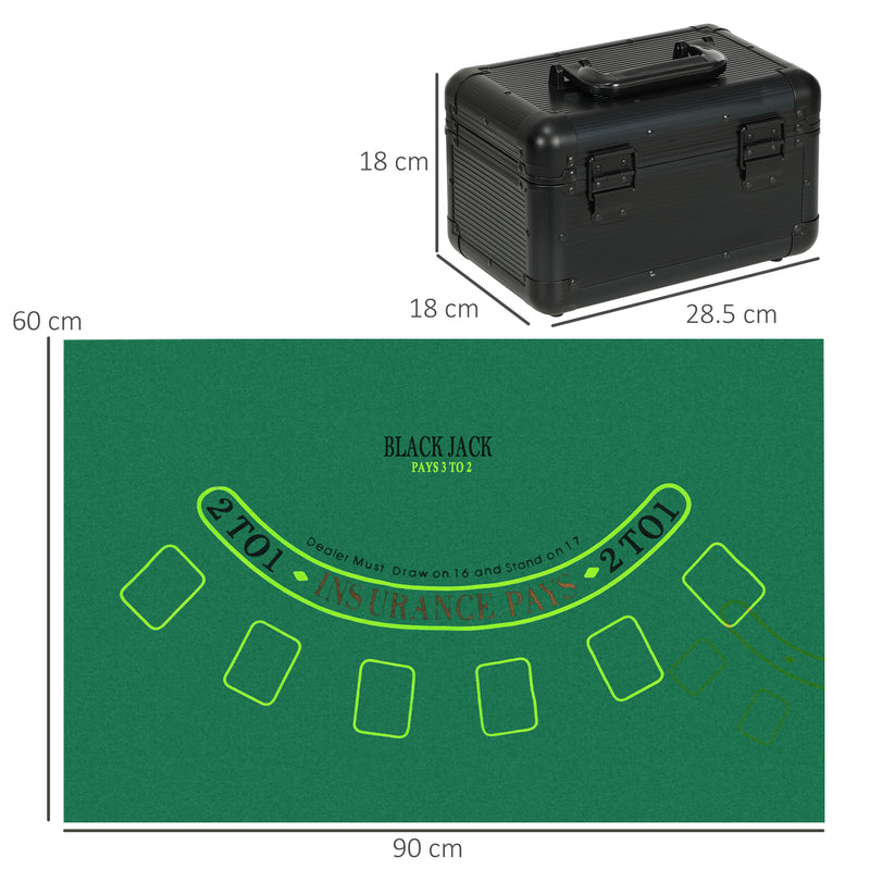 Set 600 Fiches da Poker 2 Mazzi di Carte Tappetino con Valigetta Nero     