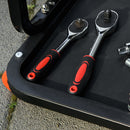 Sgabello da Officina Imbottito con Ruote e Vassoio Porta Attrezzi 38x35x37 cm in Acciaio e PU Rosso