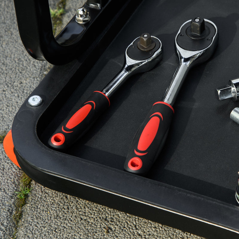 Sgabello da Officina Imbottito con Ruote e Vassoio Porta Attrezzi 38x35x37 cm in Acciaio e PU Rosso