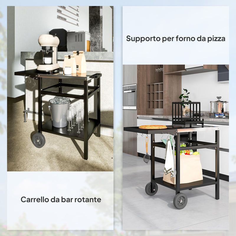 Carrello per Barbecue 91x58x76 cm con Piano in Acciaio Nero   
