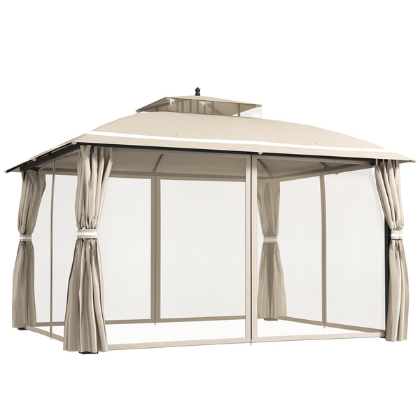 sconto Gazebo da Giardino 370x303x290 cm Tende Laterali e Zanzariere Beige