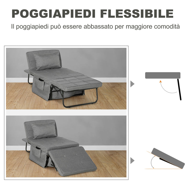 Pouf Letto Pieghevole Multiuso 4 in 1 con Schienale Reclinabile a 5 Livelli Grigio