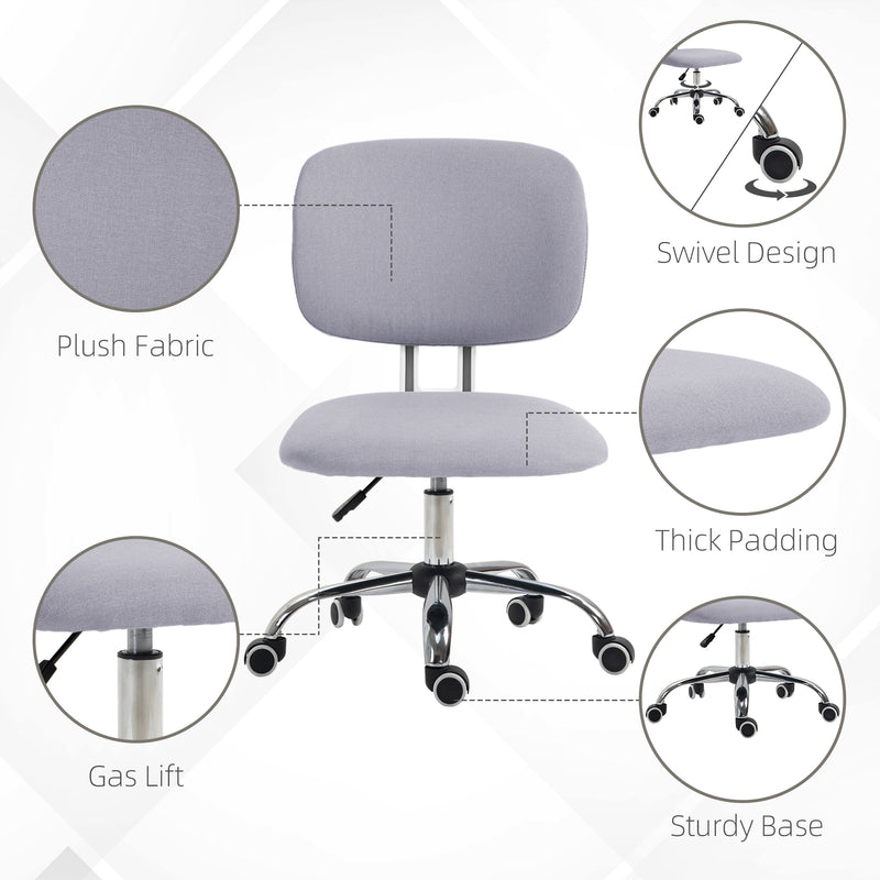 Sedia da Ufficio Operativa 48x53x80-90 cm in Tessuto Effetto Lino Grigio