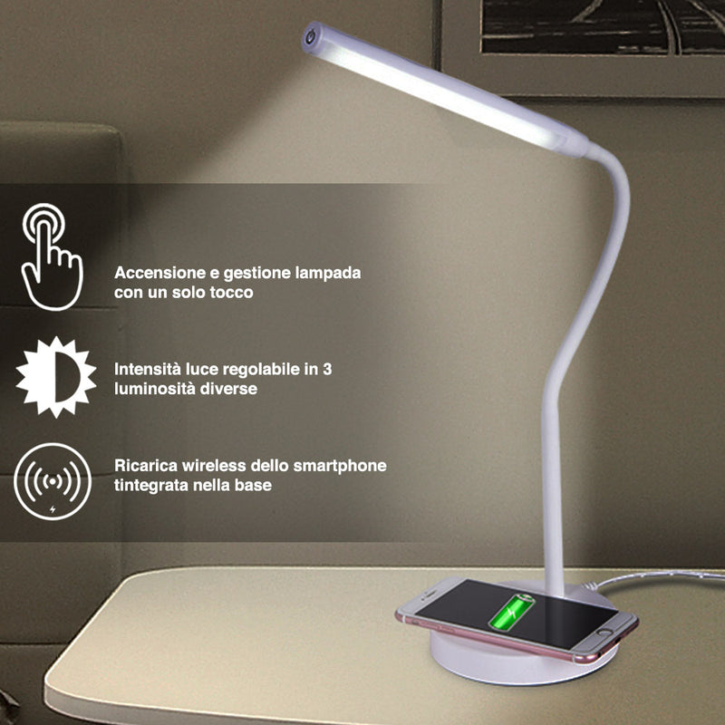 Lampada Scrivania Touch con Caricatore QI Wireless Charger Luce LED Dimmerabile-2