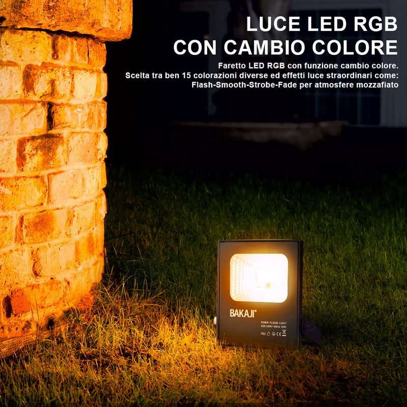Faro LED RGB 30W Luce Atmosfera Faretto Proiettore Esterno Slim IP65 Telecomando-2