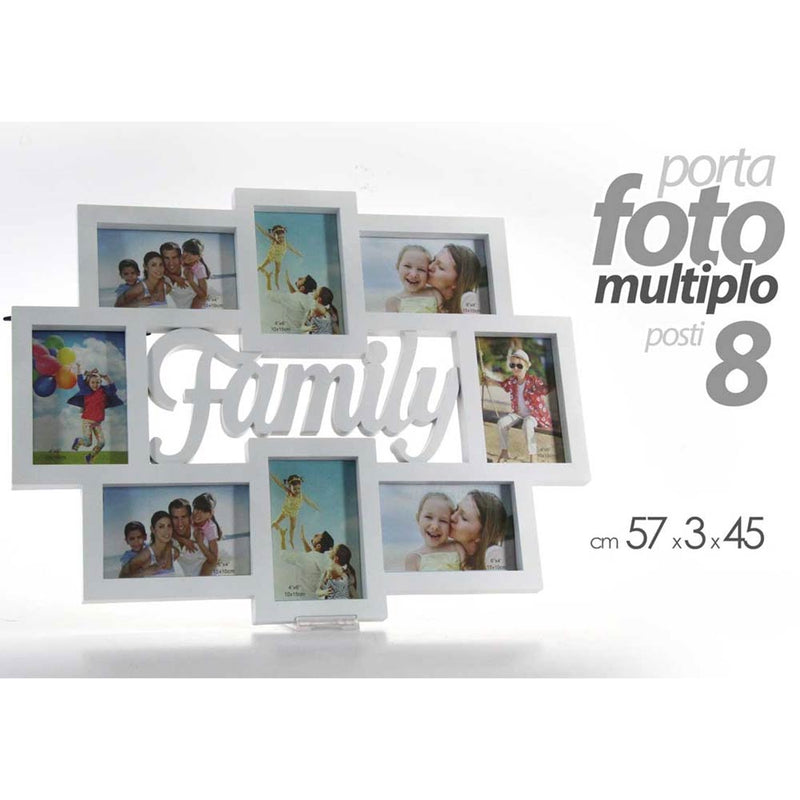 Cornice Portafoto Da Parete Con 8 Porta Foto 10x15 e Scritta Family Bianco-2