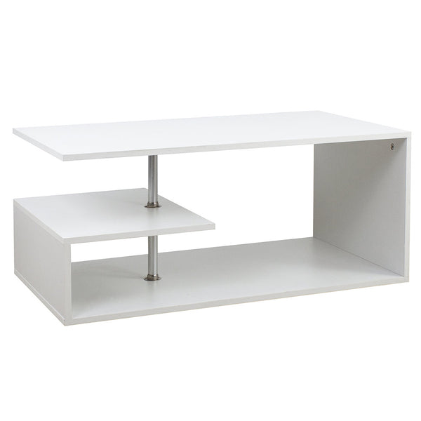 Tavolino Salotto Caffe Rettangolare Design Moderno Legno MDF 3 Ripiani Bianco sconto