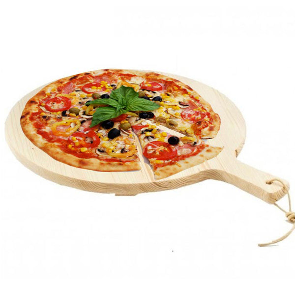 acquista Tagliere Per Pizza Rotondo 34 cm In Legno Di Abete Con Manico Affettati Cucina