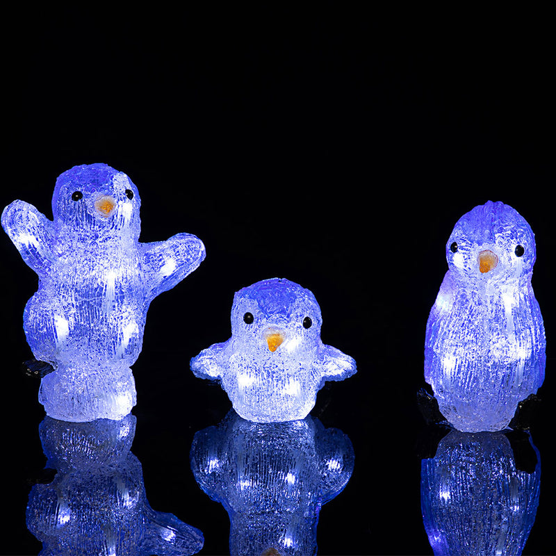 Set 3 Pinguini Forma Acrilica Natalizio Led Illuminazione Esterni per Interni-2