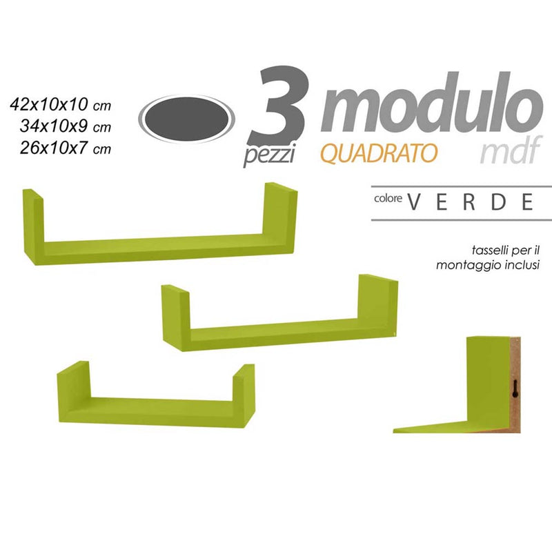 Set 3 Mensole da Parete Moderne Design con Bordi Mensola Scaffale Legno Verde-4