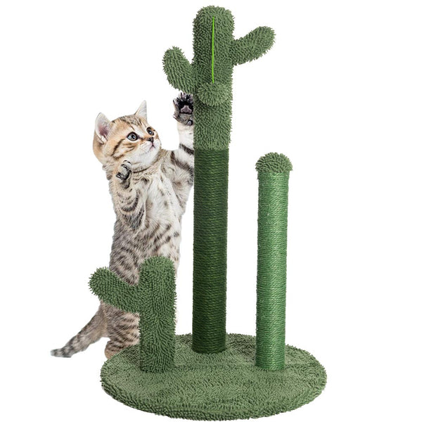 sconto Tiragraffi Graffiatoio Forma 3 Cactus per Gatti Verde con Pallina 34 x 59 cm