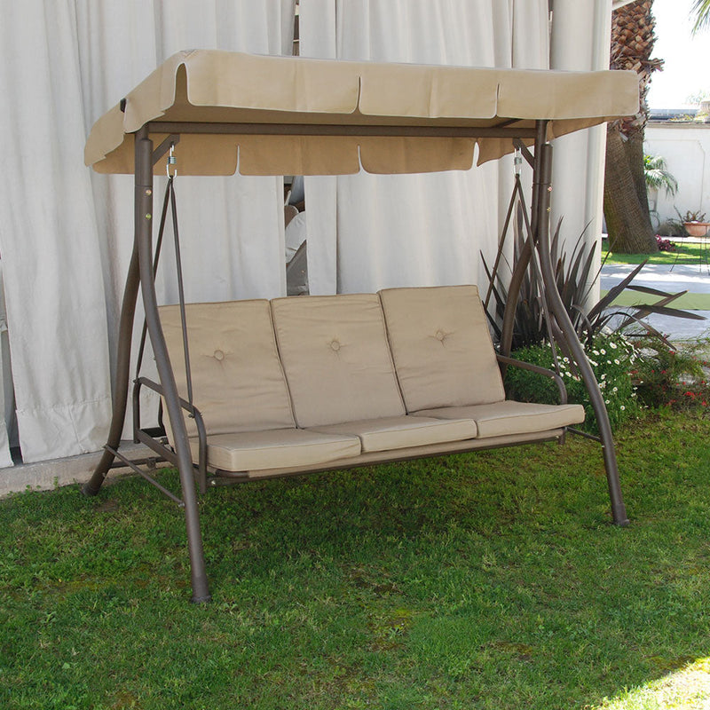  Dondolo 3 Posti Reclinabile Struttura in Ferro per Arredo Giardino Esterno