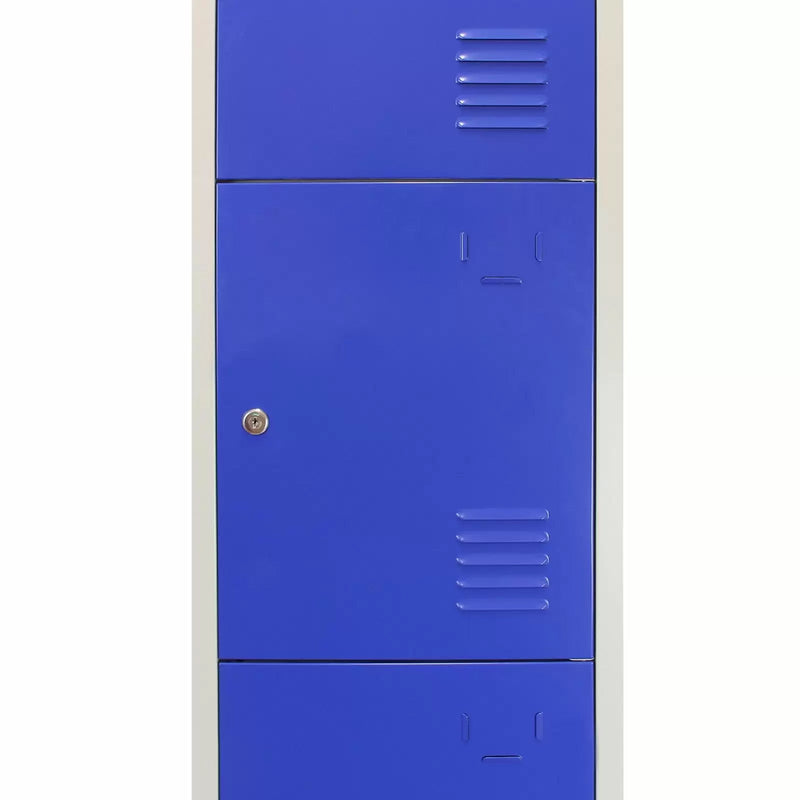 Set 3 Armadietti 12 Ante 45x38x180 cm per Scuole Palestre e Spogliatoi in Acciaio Blu