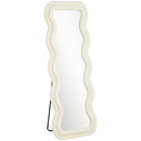 Specchio da Terra 160x60 cm con Cornice Ondulata in Velluto e Vetro Temperato Crema      