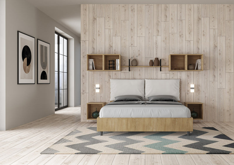 Letto Matrimoniale Struttura Quercia con Cuscini in Similpelle Egos Antea Bianco Varie Misure