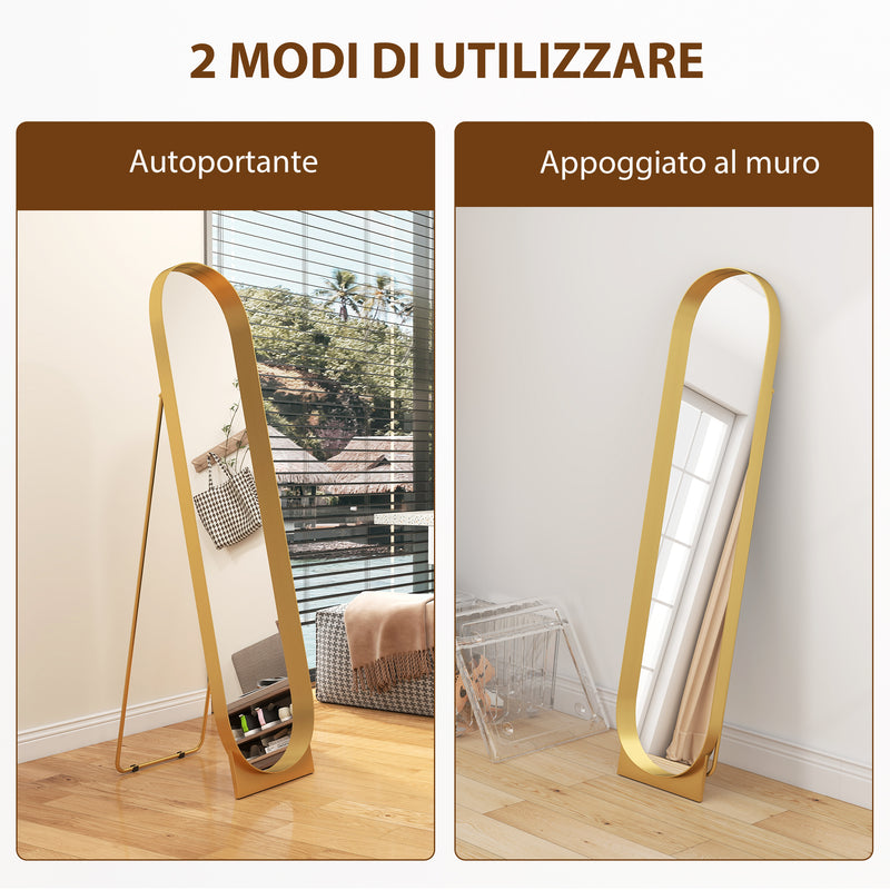 Specchio a Figura Intera Autoportante o da Parete 40x6x150 cm con Telaio in Metallo Oro   