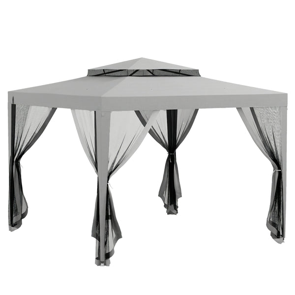 Gazebo da Giardino 3x3 m con Zanzariera Doppio Tetto e 8 Fori in Acciaio e Poliestere Grigio prezzo