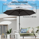 Telo di Ricambio per Ombrellone Rettangolare da 3 m a 8 Stecche Poliestere Anti UV 50+ Grigio   