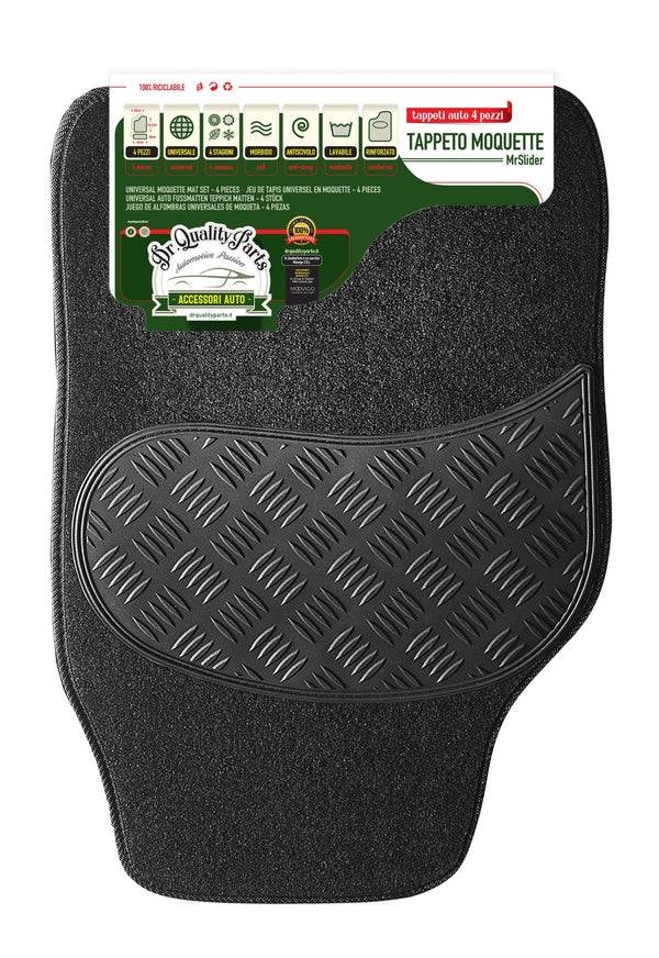 prezzo Set 4 Tappetini Universali per Auto in Moquette e PVC Neri Mr Slider 17166