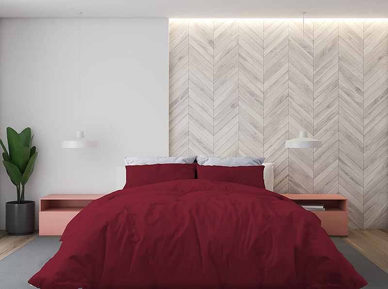 Copripiumino Matrimoniale con Sacco e Federe Tinta Unita Bordeaux