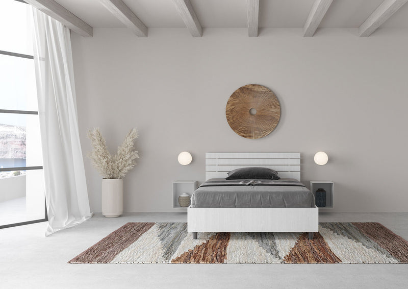 Letto 1 Piazza E Mezzo Ankel Testata Doghe Inclinata  Bianco Frassino Varie Misure