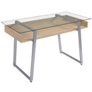 Scrivania da Ufficio Porta PC 120x60x74,5 cm in Acciaio Legno e Piano in Vetro 