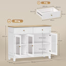 Credenza Cucina Mobile Buffet Ante in Vetro 100x35x80.3cm Bianco e Rovere      