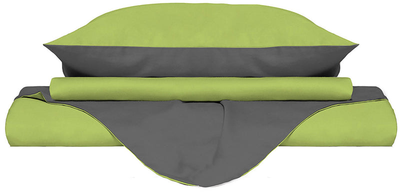 Copripiumino con Sacco e Federe Doubleface in Cotone Verde Acido\/Fumo Varie Misure