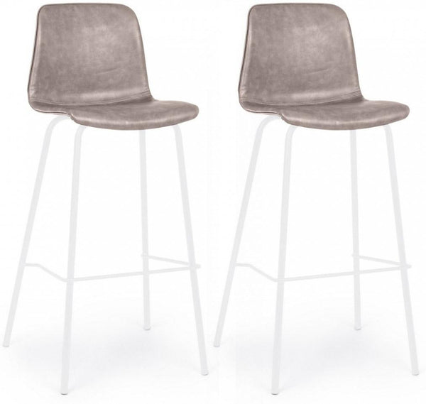 acquista Set 2 Sgabelli 39x44x103,5 cm in Similpelle Bianco e Beige