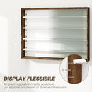 Bacheca Vetrina a Muro 4 Ripiani Regolabili 80x9,5x60 cm in Vetro e Legno Marrone      