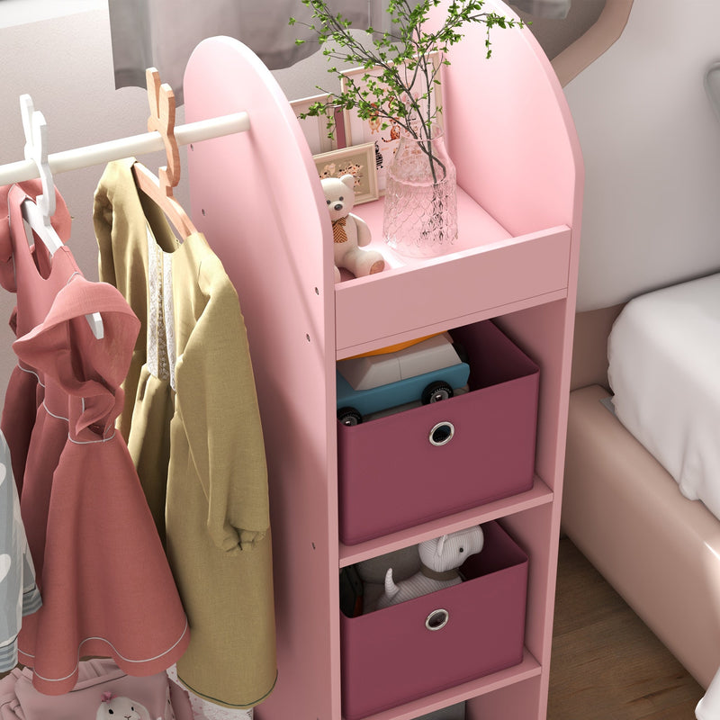 Cozivolife Appendiabiti Per Bambini In Bambù Con Scatola Portaoggetti, Aste Appendini E Ganci, Pieghevole, Rosa, Dimensioni 86x36x106 Cm
