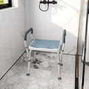 Sgabello per Doccia Regolabile 52x45x57-69 cm con Braccioli e Fori di Drenaggio in Alluminio HDPE e EVA Blu  