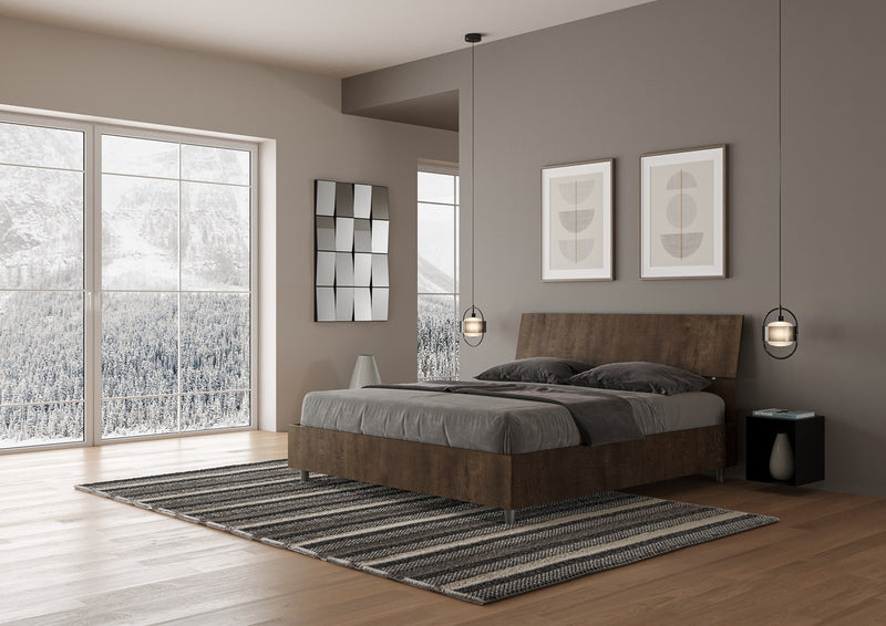 Letto Matrimoniale con Alzata Comoda Testata Inclinata Demas Noce Varie Misure