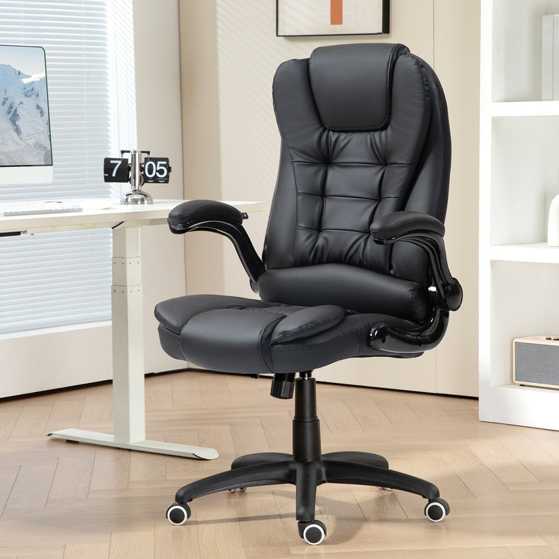 Poltrona Ufficio Ergonomica ESituro Con Braccioli Ribaltabili, Regolabile In Altezza, PU Nero – Portata 150kg