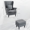 Poltrona da Salotto 75x83x104 cm con Pouf Poggiapiedi in Tessuto Grigio  