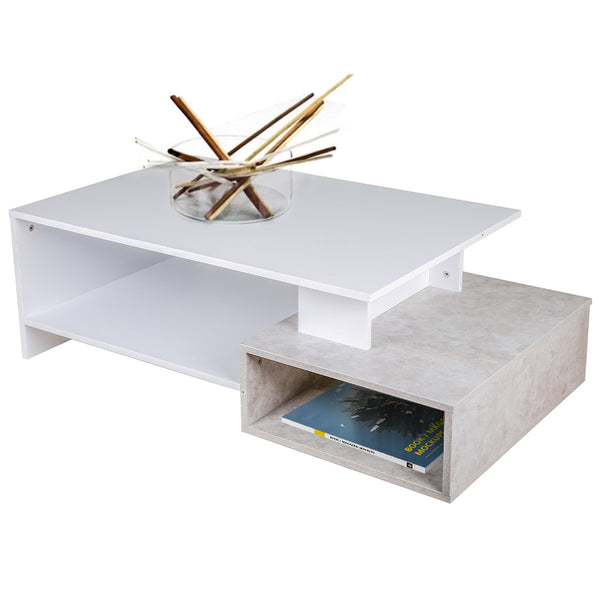 prezzo Tavolino da Salotto Design Moderno 106,5x60x34,5 cm in MDF Bianco e Cemento