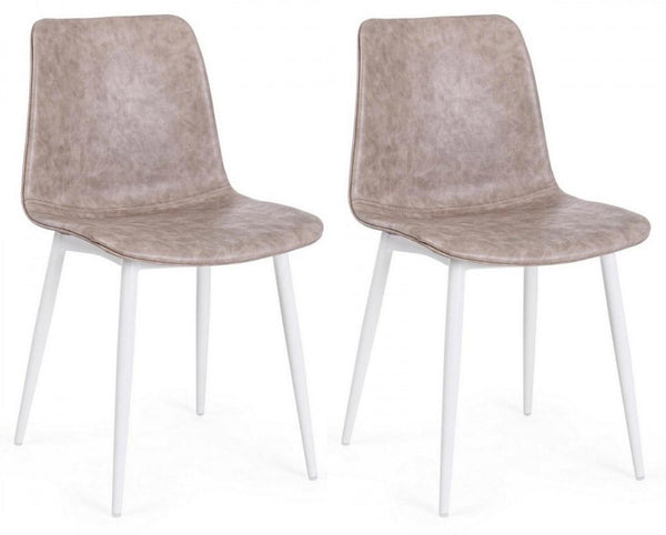 prezzo Set 2 Sedie 44x50x80 cm in Similpelle Bianco e Beige