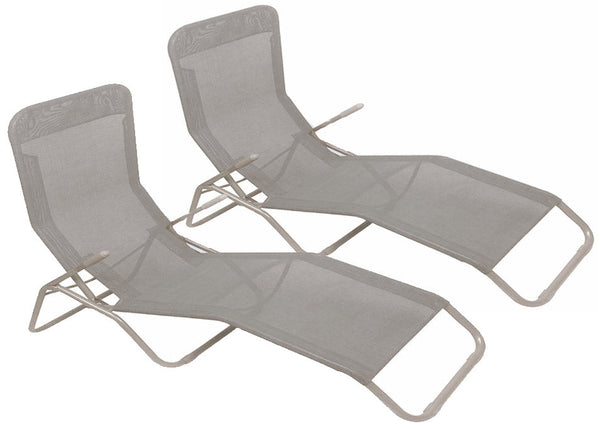 online Set 2 Sedie Sdraio Pieghevoli in Mettallo Tessuto Textilene Soriani Dondolina Grigio Melange
